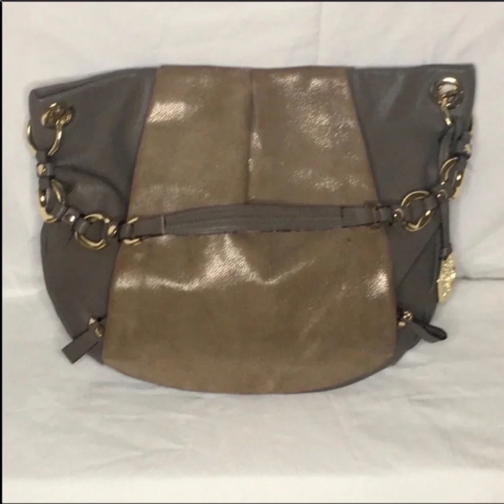 Vince Camuto toupe and metallic platinum hobo